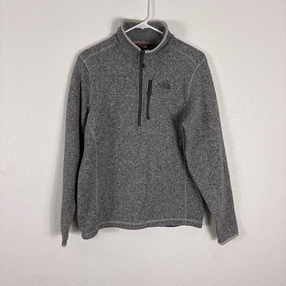 The North Face Heathered Grey Fleece Lined Quarter Zip Pullover Sweater Men's Si - Picture 1 of 9